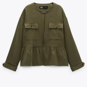 NEW Zara Open Ruffle Khaki Jacket Medium